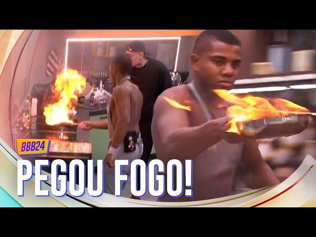 BIN PÕE FOGO EM FRIGIDEIRA, DAVI APAGA COM ÁGUA E TADEU ALERTA SOBRE PROCEDIMENTO CORRETO  | BBB 24