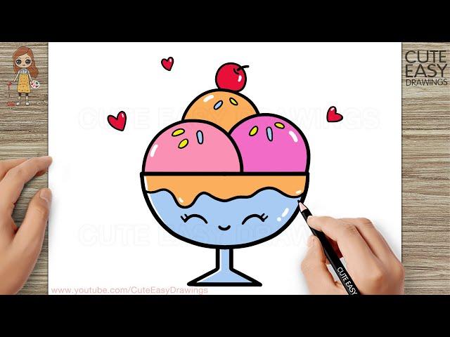 How to Draw Cute Ice Cream Bowl @CuteEasyDrawings