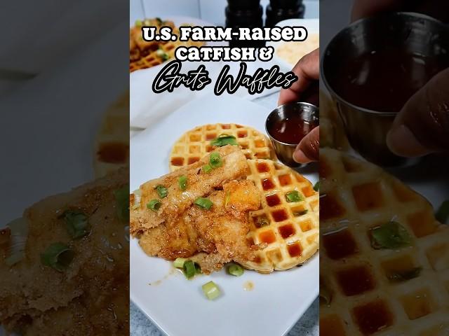 Catfish & Grits Waffles with Cajun Honey Butter #friedcatfish #southerncooking #southernrecipes