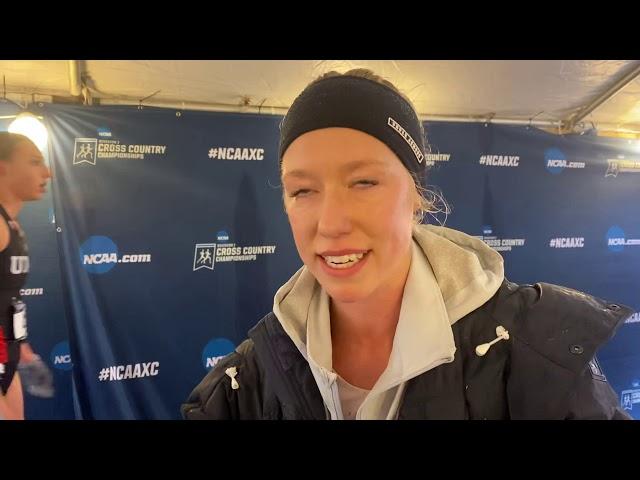 Alicia Monson of Wisconsin talks after finishing 2nd at the 2019 NCAA Cross Country Championships