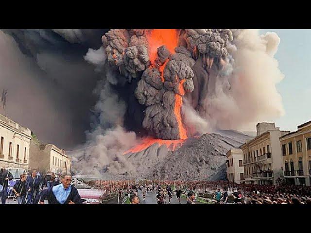 A few minutes ago in Sicily, Italy! Mount Etna erupted violently, people were shocked