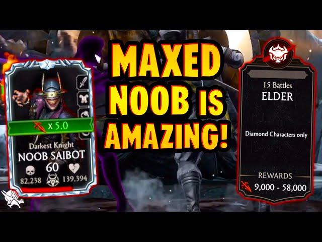 MK Mobile. MAXED Darkest Night Noob Saibot vs. ELDER Survivor Tower. This Guy is AWESOME!