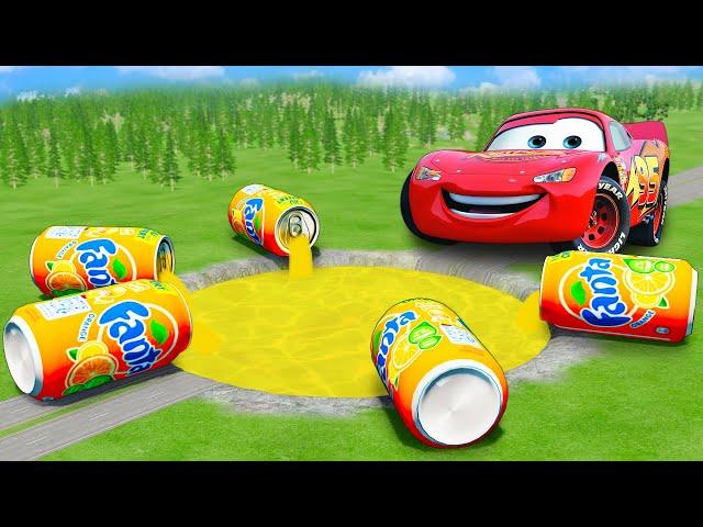 Giant Fanta Pit Vs Huge & Small PIXAR Cars BeamNG Drive Battle!