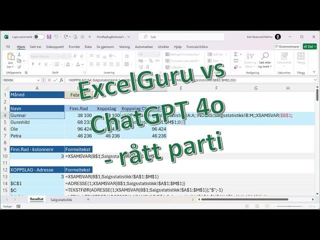 Excel på norsk: ExcelGuru vs ChatGPT 4o - rått parti