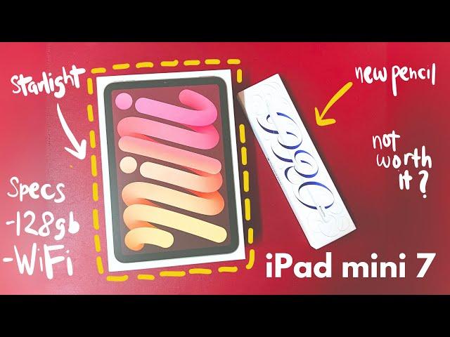 iPad mini 7 (A17pro) 2024 - (starlight) unboxing + Ai features iPadOS18 // Apple Pencil pro