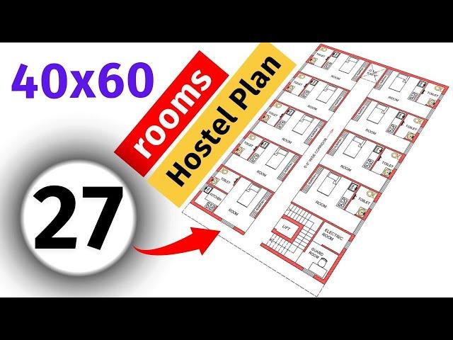 40x60 | PG Hostel Plans and Designs | 1 rk rent purpose house plan | PG Design Plan