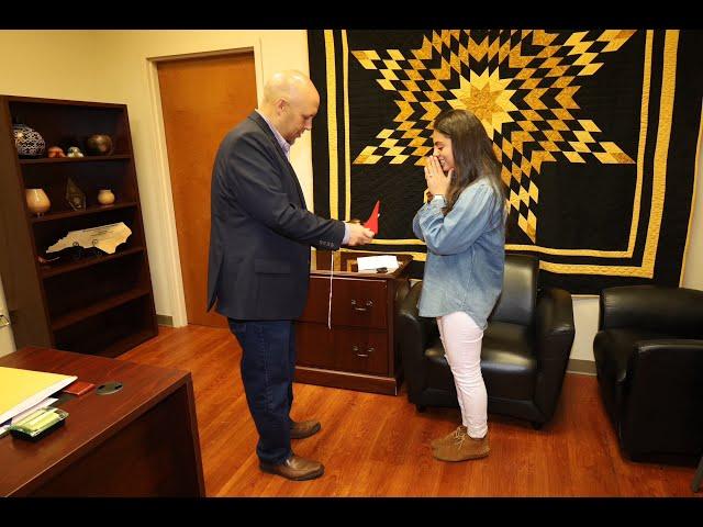 Lumbee Chairman Lowery Honors Miss Indian N.C. Kaitlyn Deal with Eagle Feather for her Service