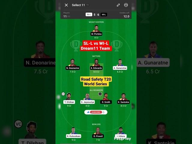 SL-L vs WI-L dream11 prediction ll sl-l vs wi-l dream11 team ll Road Safety T20 World Series