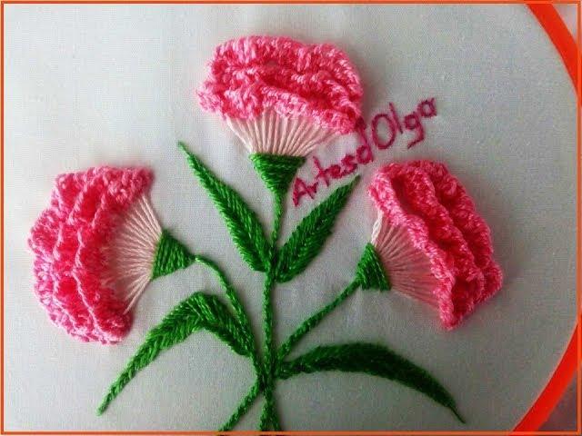 Hand embroidery: Carnation flowers - Step by step | Flores de clavel