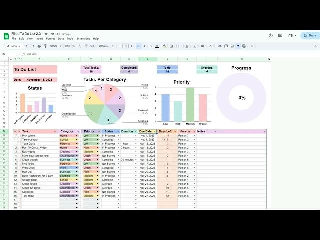 To-do List Spreadsheet Template for Google Sheets and Excel