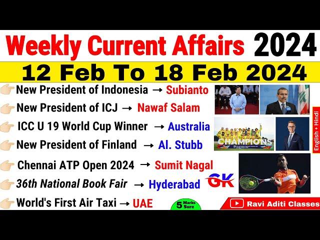 February 2024 Weekly Current Affairs | 12 To 18 Feb 2024 | Third Week | Current Affairs 2024