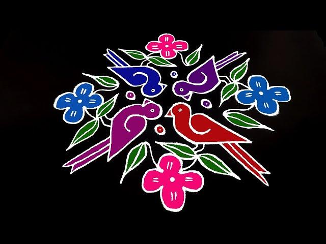 Birds kolam | Easy birds rangoli | 16-2-2 dots kolam | pulli kolam | simple kolam | birds muggulu