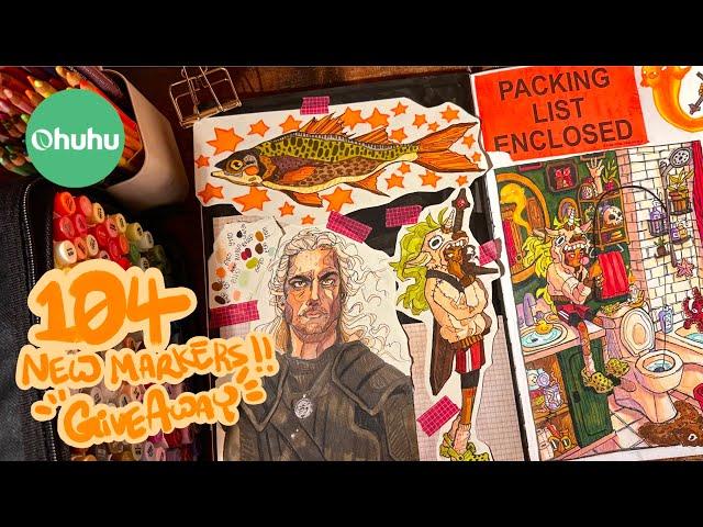 ️ Filling A Sketchbook Spread with Ohuhu Markers ||  DTIYS Challenge and GIVEAWAY!!