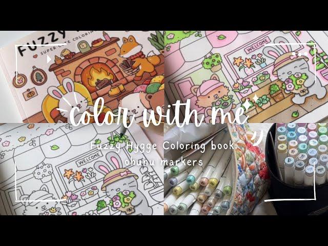 color with me (coloring asmr) | fuzzy hygge coloring book, flower shop page, ohuhu markers