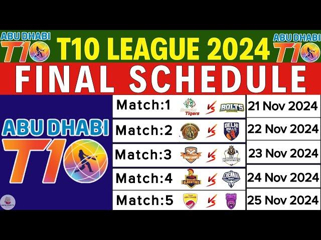 Abu Dhabi T10 League 2024 Schedule, Date, Teams, Timing, Venues | T10 League 2024 | Final Schedule