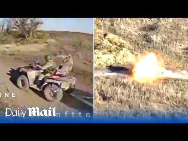 Ukraine kamikaze FPV drone eliminates enemy troops on an ATV near Bakhmut