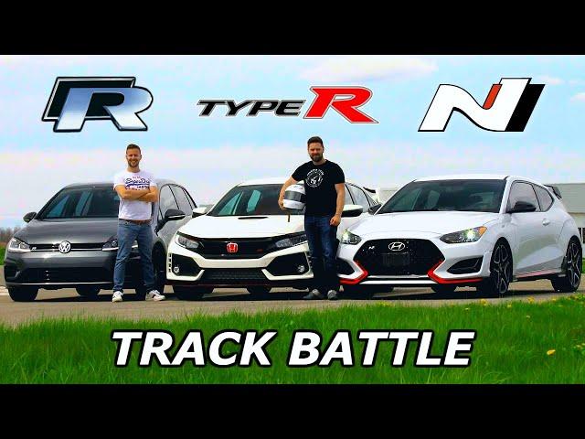 2019 VW Golf R vs Civic Type R vs Veloster N - TRACK REVIEW // DRAG RACE & LAP TIMES