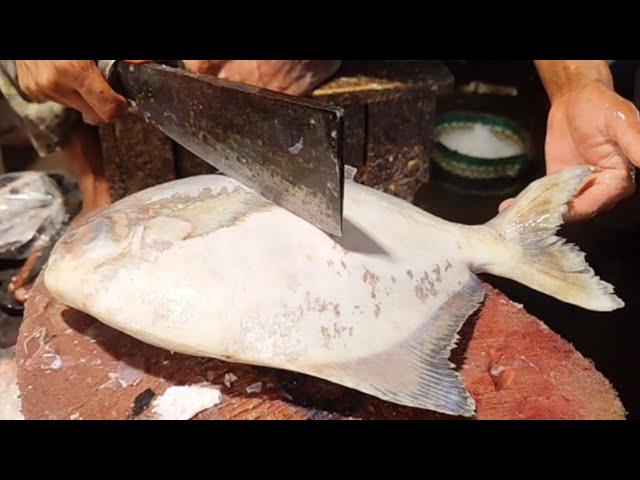 Incredible Delicious Pomfret Fish Cutting Skills In Bangladesh Fish Market By Expert Cutter