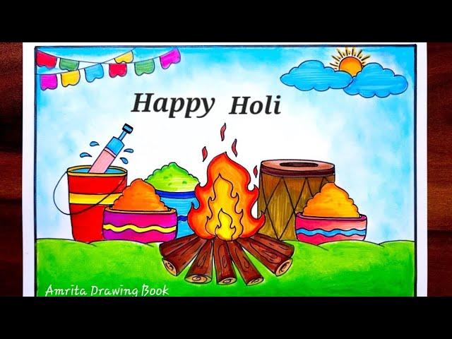 Holi Drawing | Holi Drawing Easy | Holi Festival Drawing | Happy Holi Poster | Holi Festival Drawing