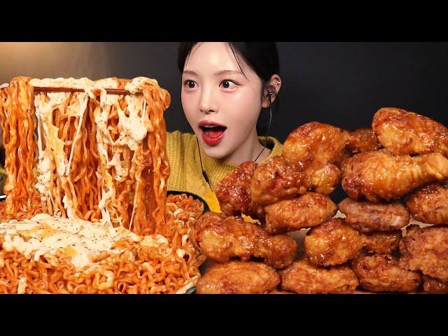 Crispy Honey Combo Chicken and Spicy Cheese Buldak Noodle Mukbang Asmr