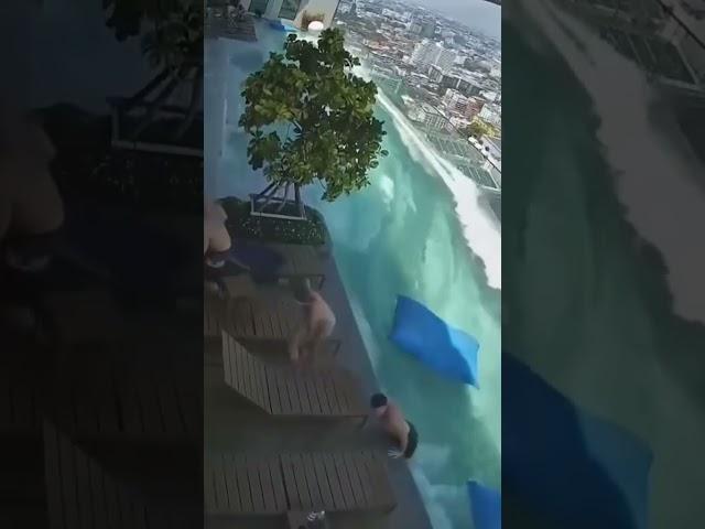 Terrifying moment earthquake strikes infinity pool in Bangkok
