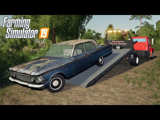 FS19 - TRANSPORTING an old forgotten FORD with TOW TRUCK - Farming Simulator 2019 Truck Mod