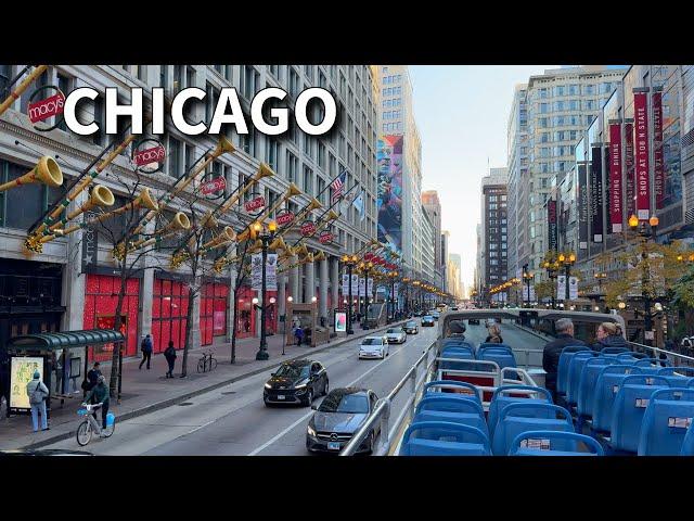 Chicago Double Decker Bus Tour Big Bus Tour Downtown on Thursday | November 7, 2024 | 4K Video