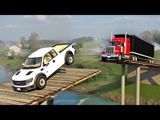 Cars vs Broken Bridge Challenge in BeamNG Drive!