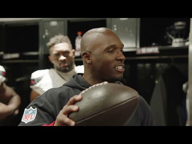 Locker room: DeMeco Ryans speaks to the team after the win over the Jacksonville Jaguars.