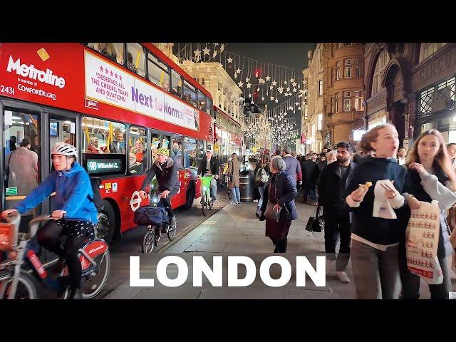 [4K] London Night Walk | Window Shopping and Sights: OXFORD STREET, REGENT STREET After Sunset"