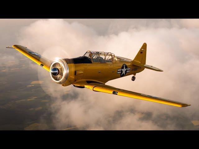 North American Harvard AT-6 D in-flight during sunset! (by Patrick Wyder and Nils Wälti)