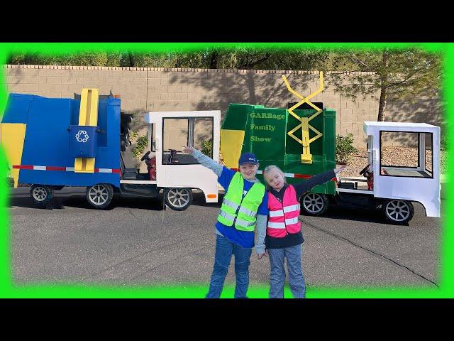 Toy Garbage and Recycling Trucks Clean Up A Huge Mess | Truck Video For Kids