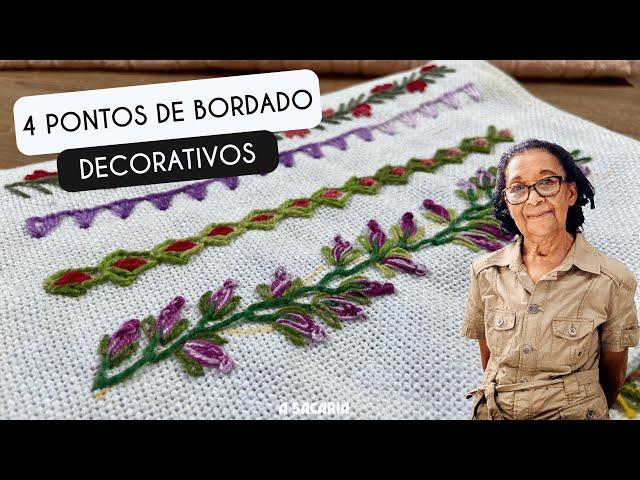 4 PONTOS DE BORDADO LIVRE DECORATIVOS COM GALHOS E FLORES - ENEDINA BARBOSA #bordadolivre