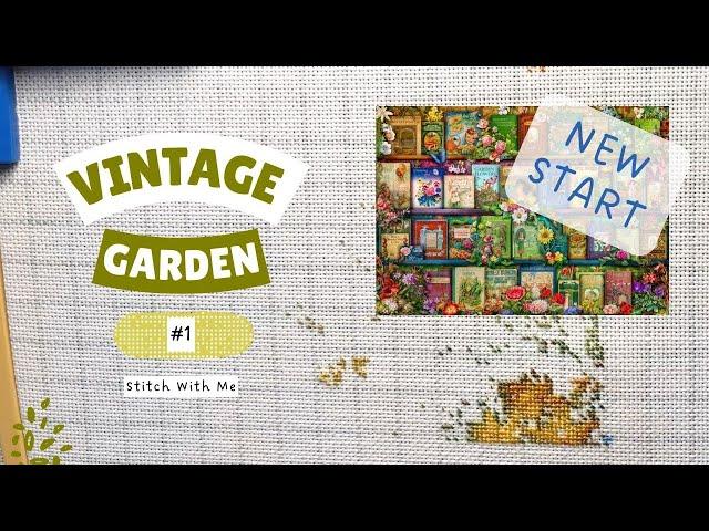 #1 Vintage Summer Garden Book Shelf - Cross Stitch With Me a HAED