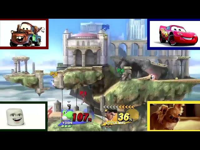 mater rosa lightning mcqueen and marshmallow play super smashbrothers(100 subs special)