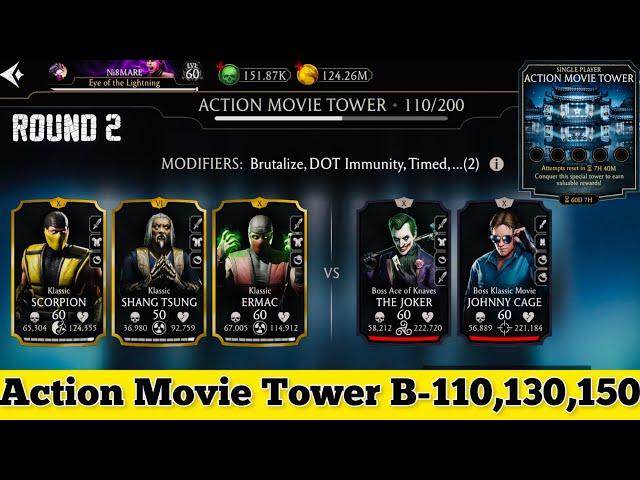 Action Movie Tower Battle 110 , 130 & 150 Fight + Reward MK Mobile