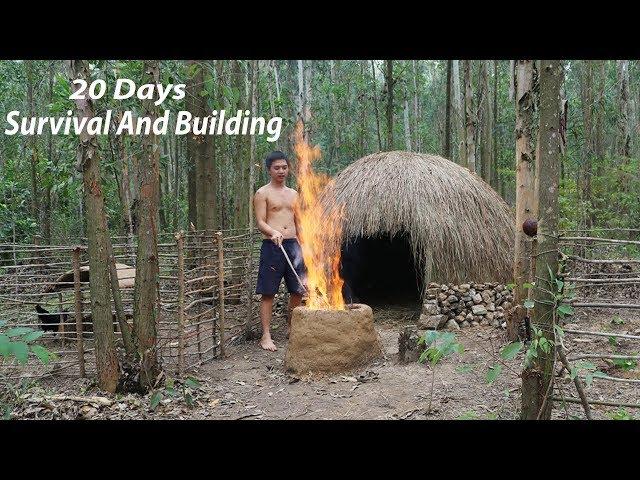 20 Days Survival And Build In The Rain Forest - Full Video