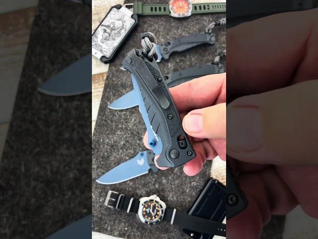 Tempest Gray Benchmade Adiras - Blue Cerakote MagnaCut - Now Available at GPKNIVES.com! #Benchmade