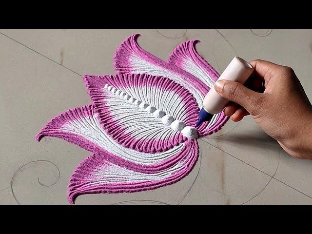 Easy Lotus flowers rangoli by Sangeeta | Vasant Panchami Rangoli Design| Rangoli for Basant Panchami