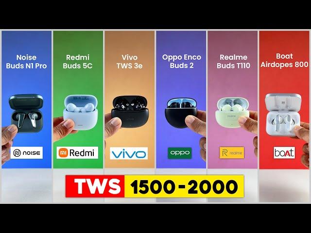 6 Best TWS in 1500 to 2000Oppo Enco 2, Realme T110,  Boat 800, Redmi Buds 5C, Vivo 3e, Noise N1 Pro