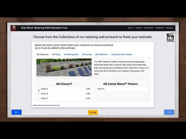 Choose your Allan Block Retaining Wall Product for the AB Estimating Tool