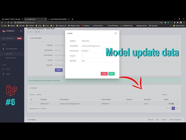 Model update data form databases with message Laravel