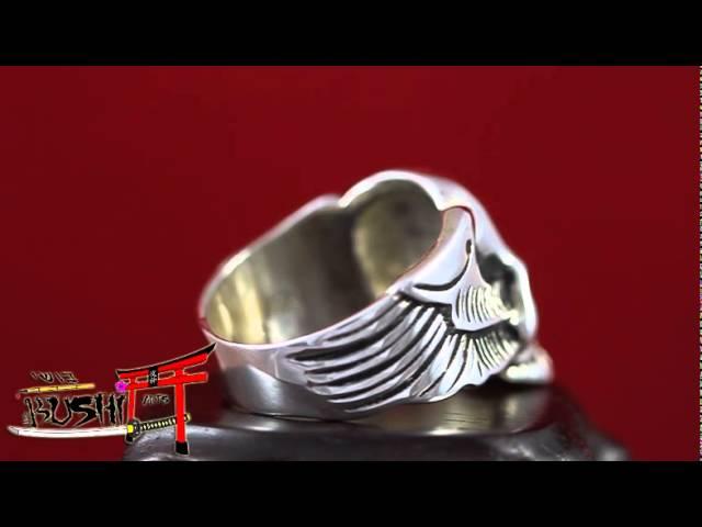 925 Sterling Silver Biker Skull Ring "Wings of Death"