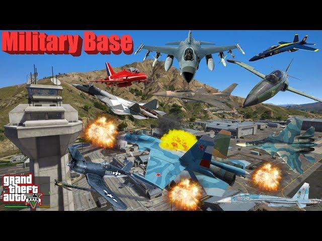 GTA V: NaturalVision Remastered Fighter Planes Escape from Military Base Crash and Fail Compilation