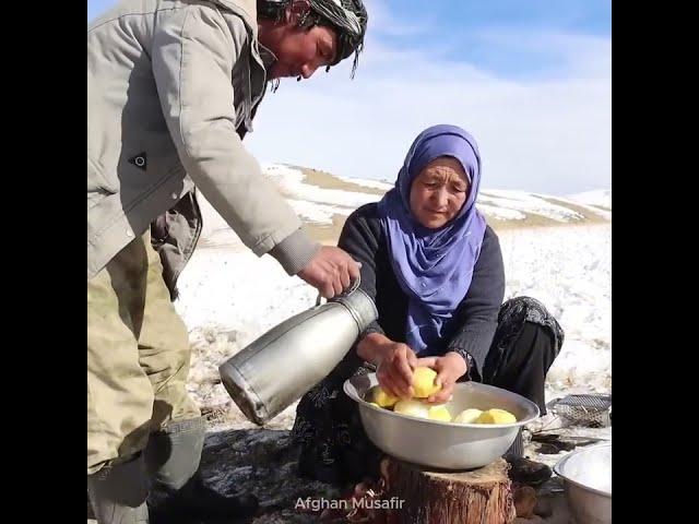 Surviving the Coldest Village in Afghanistan |  -63°C Shepherd Mother Cooking Fish Curry Recipe •