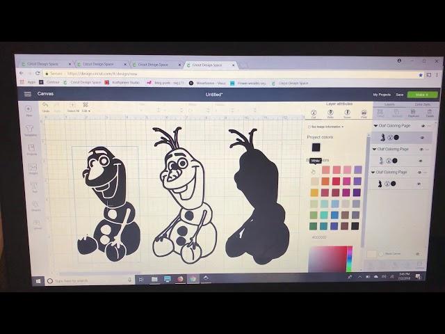 Using a coloring book page and contour in Cricut Design Space to make a multi color image to cut