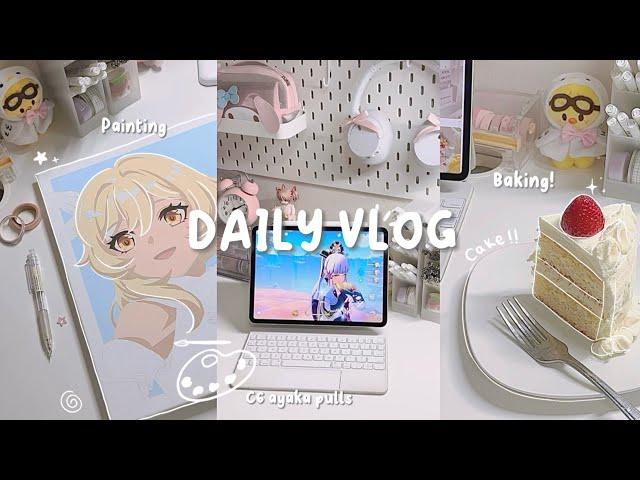 GENSHIN LOG 🪼⋆. Pulling for c6 ayaka┆painting lumine┆baking cake and more!