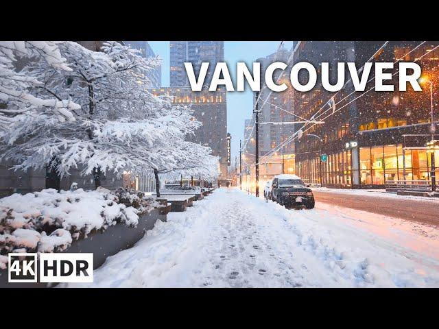 Downtown Vancouver Morning Walk in Snowstorm! ️【4K HDR】BC Canada 2024 (Sounds Of Snowfall)