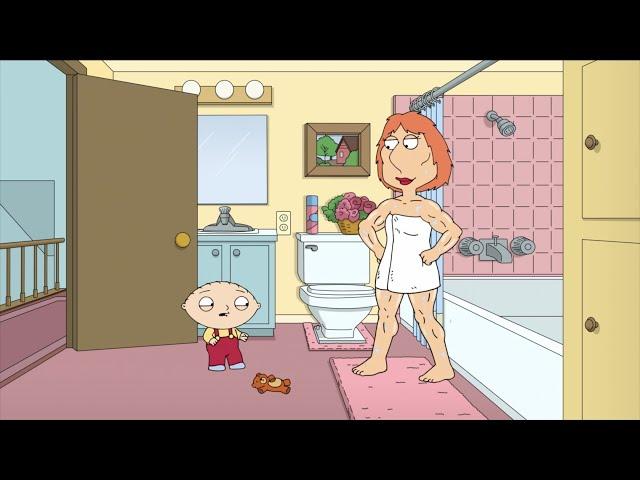 Stewie discovers Lois in the shower