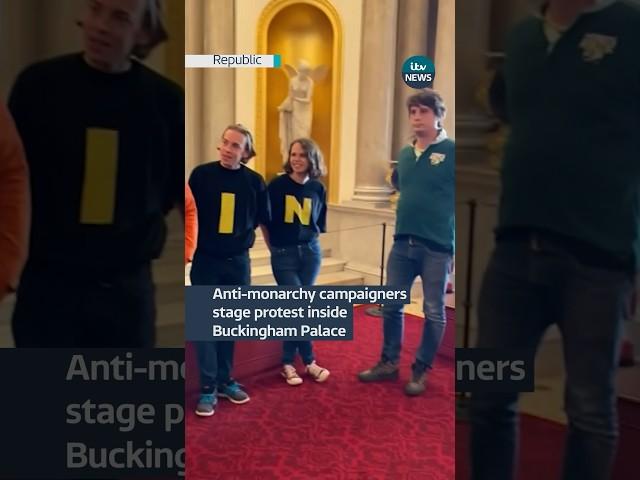 Anti-monarchy campaigners protest inside  #buckinghampalace. #itvnews #news #royals #kingcharles